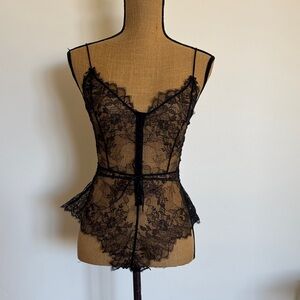 SKIMS Black Floral Lace Chemise with Waist Tie